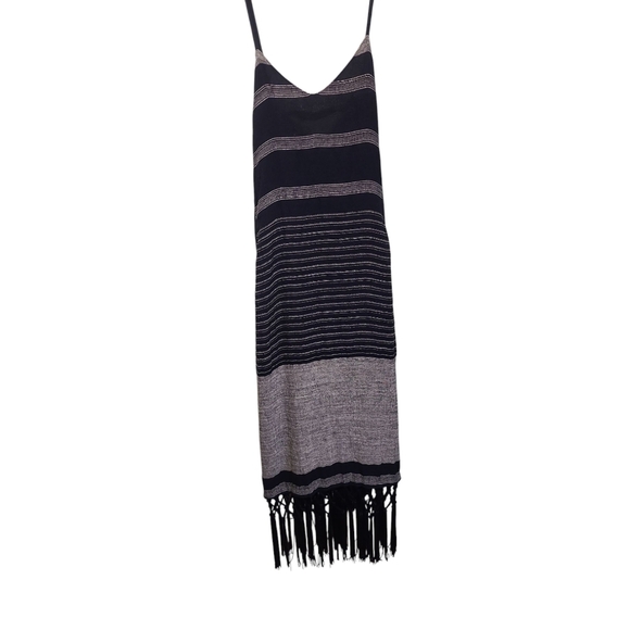 Rebecca Minkoff Navy And Gray Striped Fringe Dress Size 2 - Picture 1 of 3